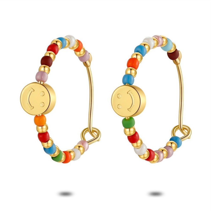 Women Twice As Nice | High Fashion Earrings, Hoop Earrings, Multi-Colored Stones, Smiley