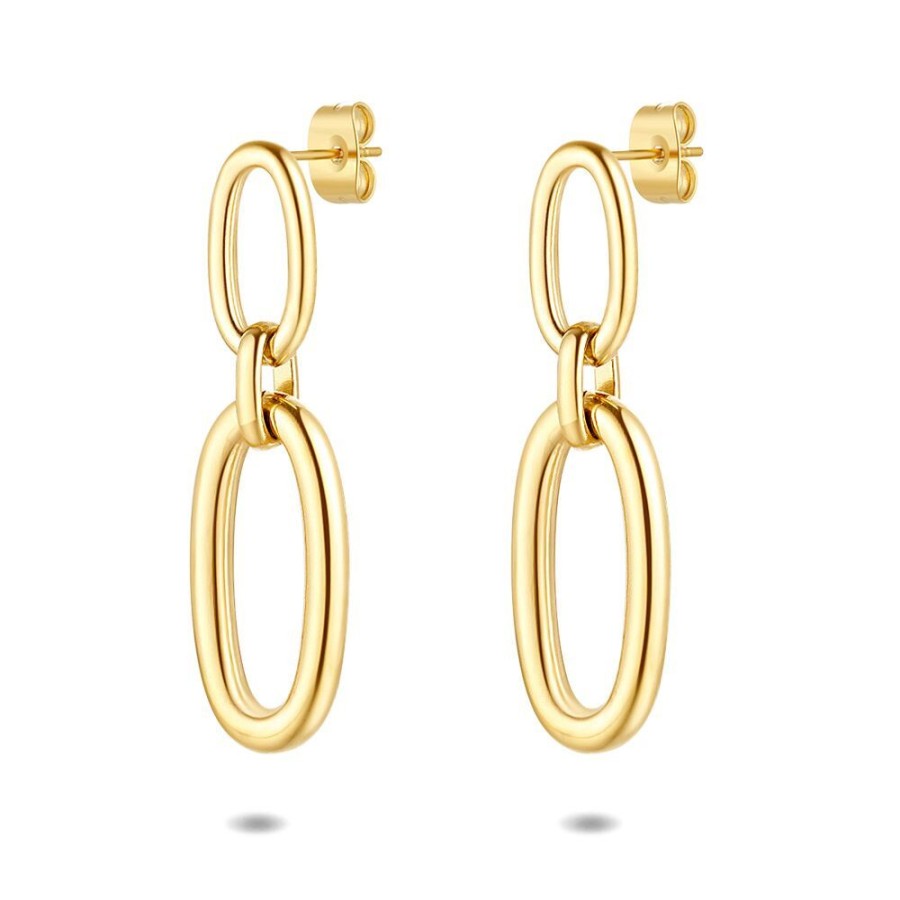 Women Twice As Nice | Gold Coloured Stainless Steel Earrings, 2 Open Ovals