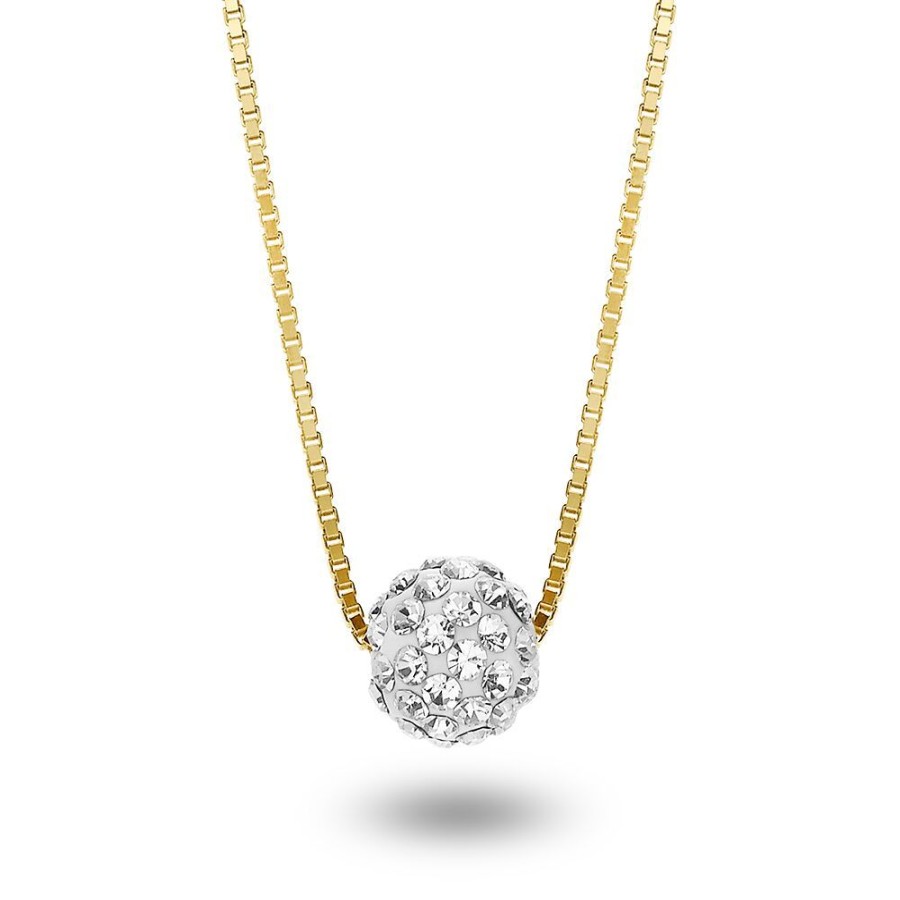 Women Twice As Nice | 18Ct Gold Plated Necklace, Ball With White Crystals