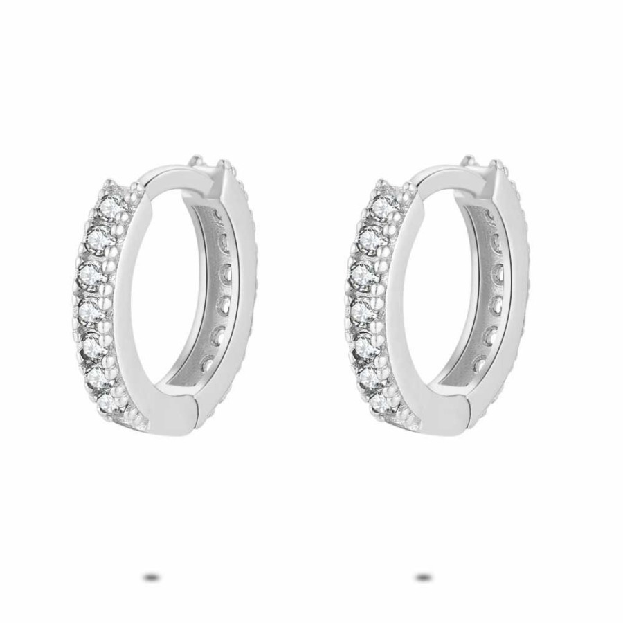 Women Twice As Nice | Silver Earrings, 12 Mm White Zirconia Hoop