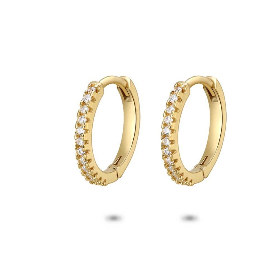 Women Twice As Nice | 18Ct Gold Plated Silver Earrings, Hoop Earrings With Zirconia, 13 Mm