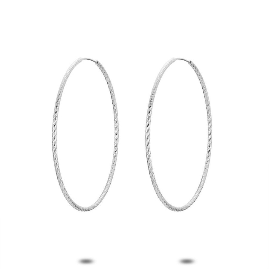 Women Twice As Nice | Silver Hoop Earrings, Hammered, 33 Mm