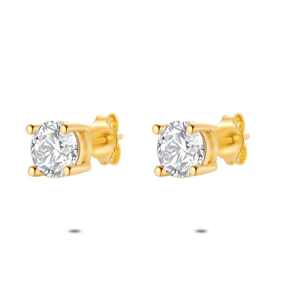 Women Twice As Nice | 18Ct Gold Plated Silver Earrings, 1 Zirconia, 7 Mm