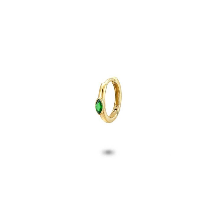 Women Twice As Nice | Earring Per Piece In 18Ct Gold Plated Silver, Hoop With Green Ellipse