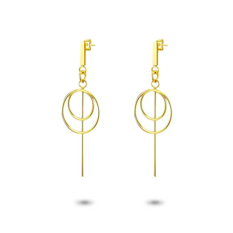 Women Twice As Nice | Gold Coloured Stainless Steel Earrings, Circles And Bar