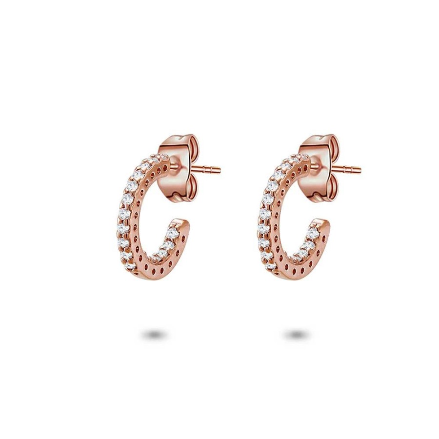 Women Twice As Nice | Rose Silver Earrings, Hoop With Zirconia