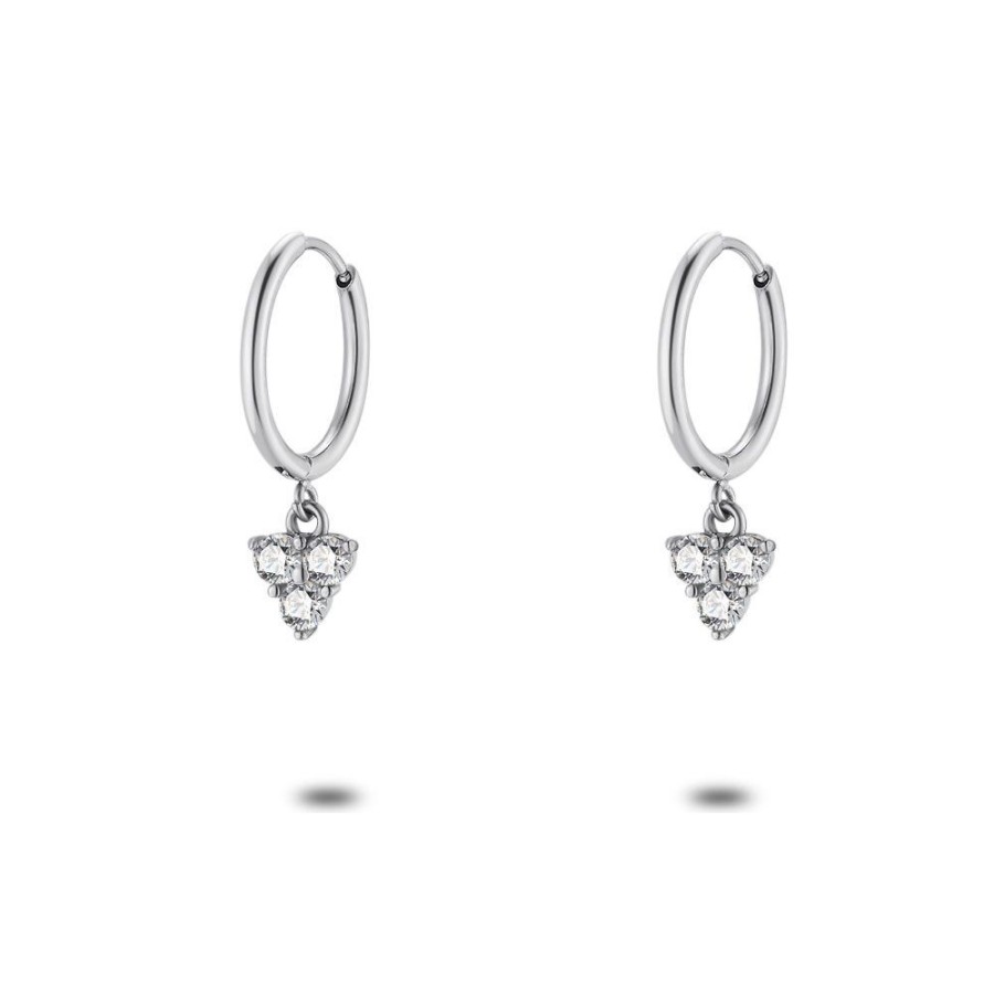 Women Twice As Nice | Earrings In Stainless Steel, Earring 15 Mm, 3 White Zirconia