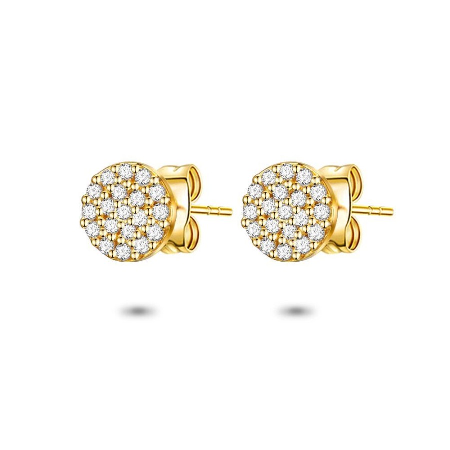 Women Twice As Nice | 18Ct Gold Plated Silver Earrings, Round In Zirconia