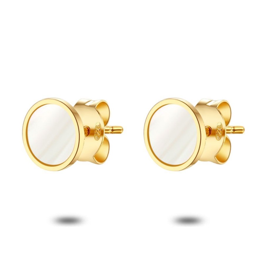 Women Twice As Nice | 18Ct Gold Plated Silver Earrings, Disc-Shape, Mother-Of-Pearl