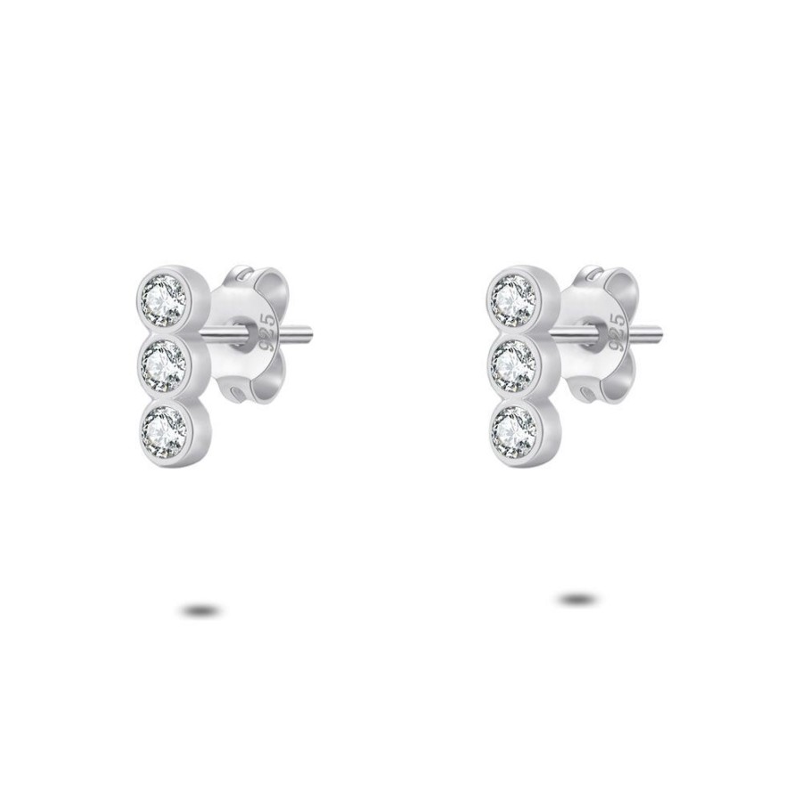 Women Twice As Nice | Silver Earrings, 3 Round Zirconia Stones