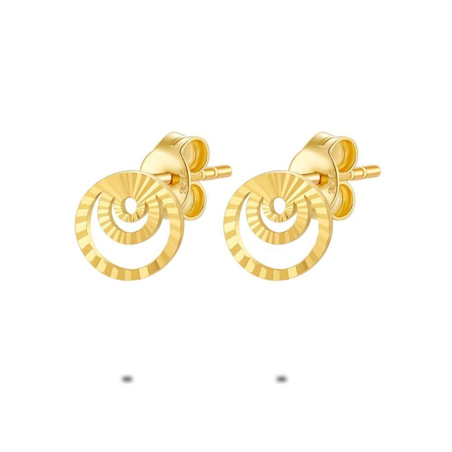 Women Twice As Nice | 18Ct Gold Plated Silver Earrings, 3 Hammered Circles