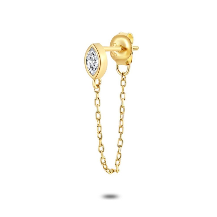 Women Twice As Nice | Earring Per Piece In 18Kt Gold-Plated Silver, Ellipse, 1 Zirconia