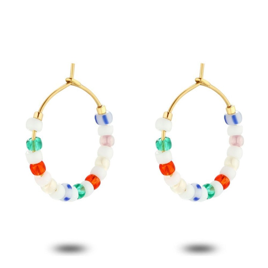 Women Twice As Nice | Gold Coloured Stainless Steel Earrings, Hoops, Multicoloured Miyuki Beads