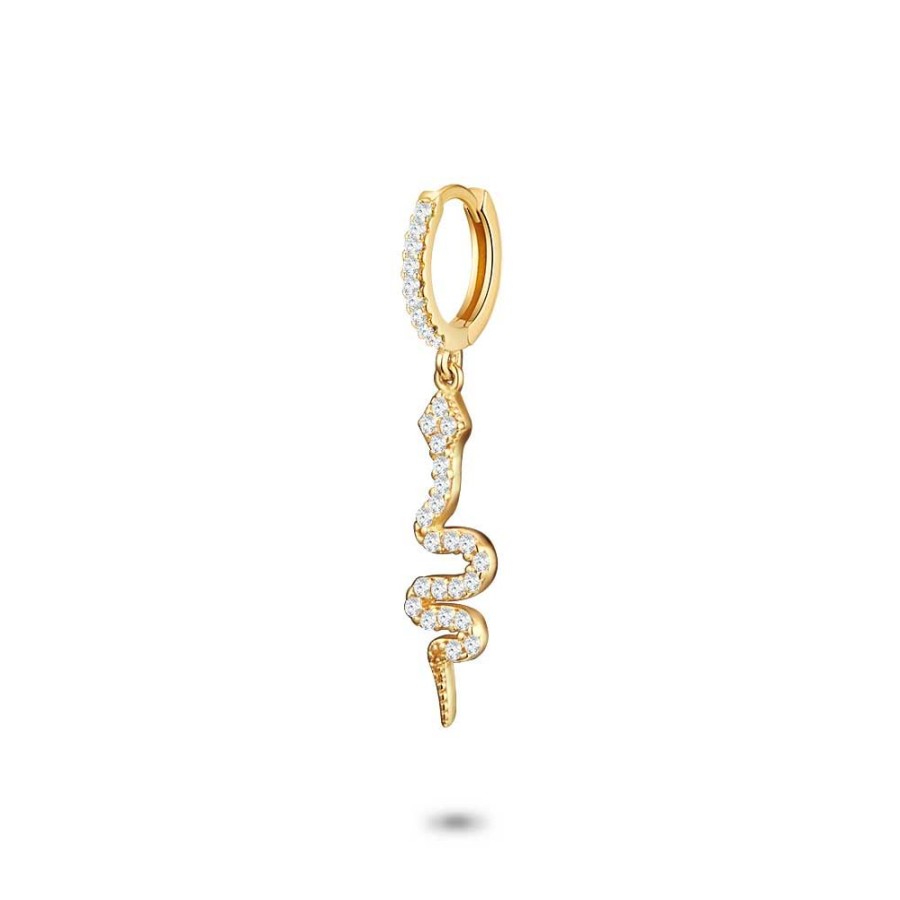 Women Twice As Nice | Earring Per Piece In 18Ct Gold Plated Silver, Snake, White Zirconia