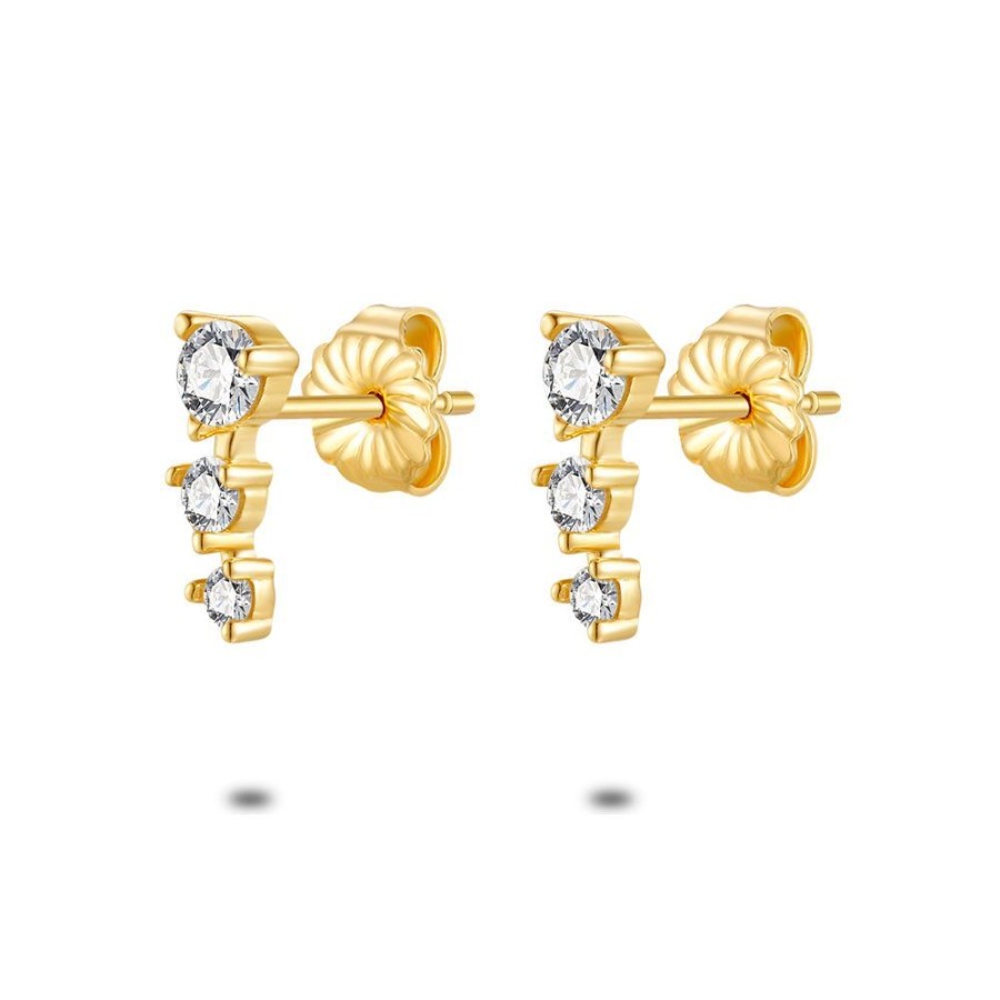 Women Twice As Nice | 18Ct Gold Plated Silver Earrings, 3 Different Zirconia