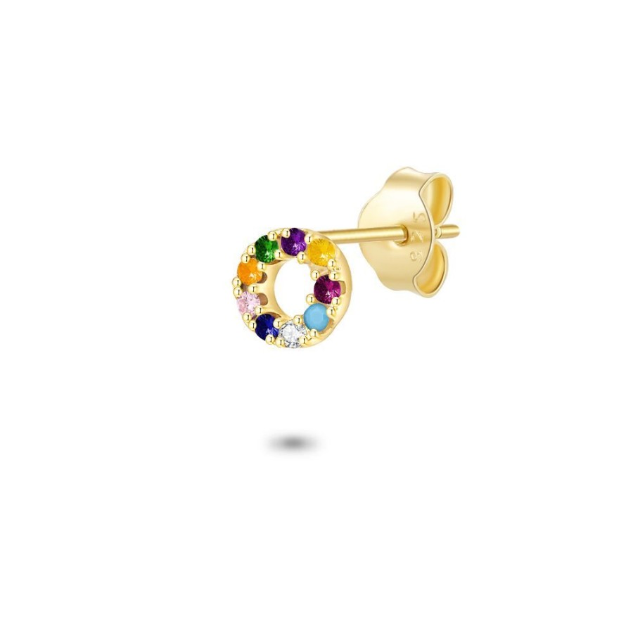 Women Twice As Nice | Earring Per Piece In 18Ct Gold Plated Silver, 4 Mm Multicolored Circle