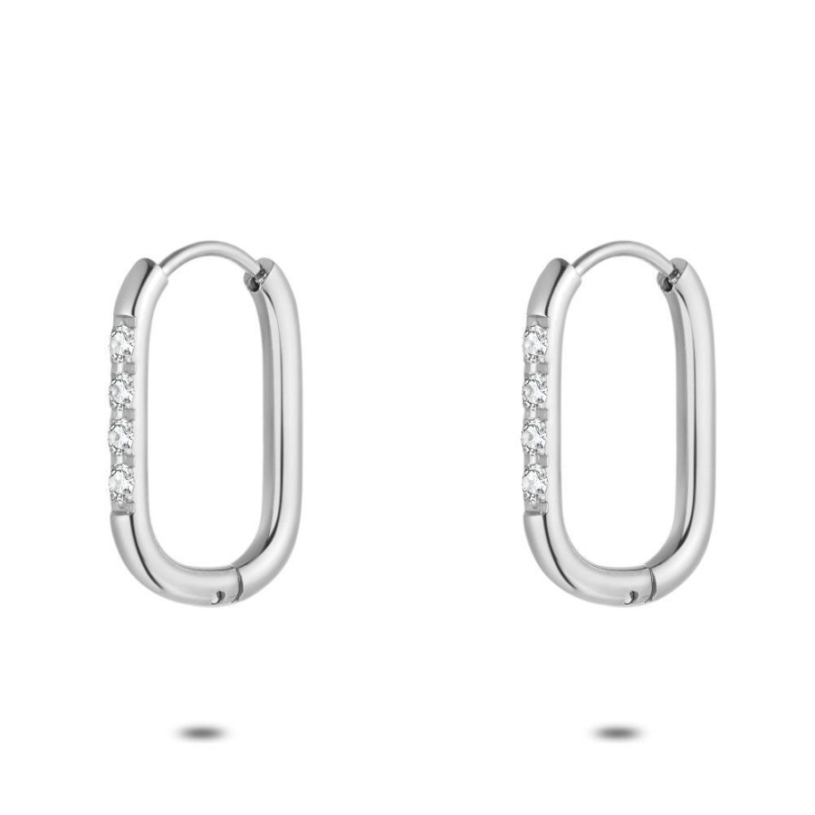 Women Twice As Nice | Stainless Steel Earrings, Oval Hoop Earring, Stones