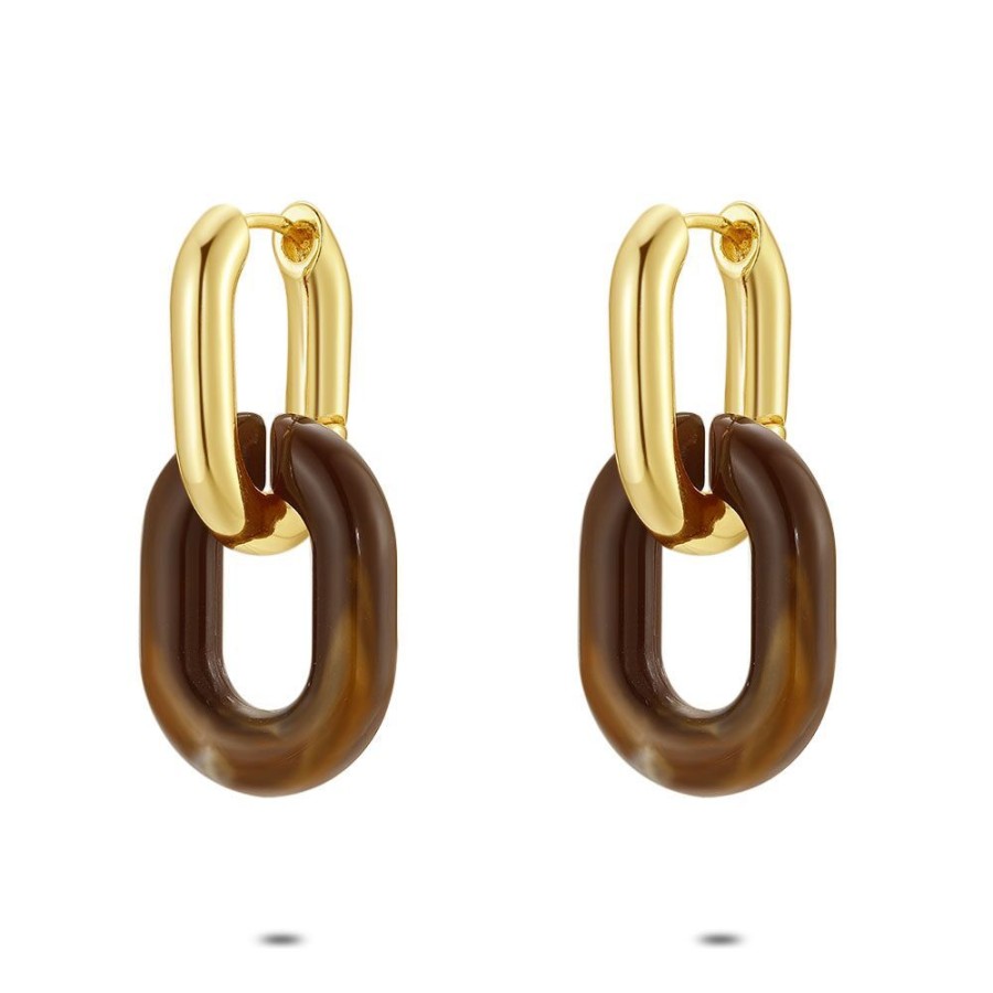 Women Twice As Nice | High Fashion Hoops, 2 Open Oval Links, Brown Resin