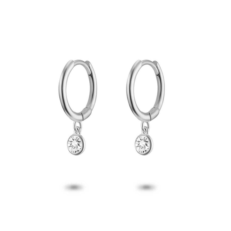 Women Twice As Nice | Silver Earrings, Hoop, Hanging White Zirconia, Round