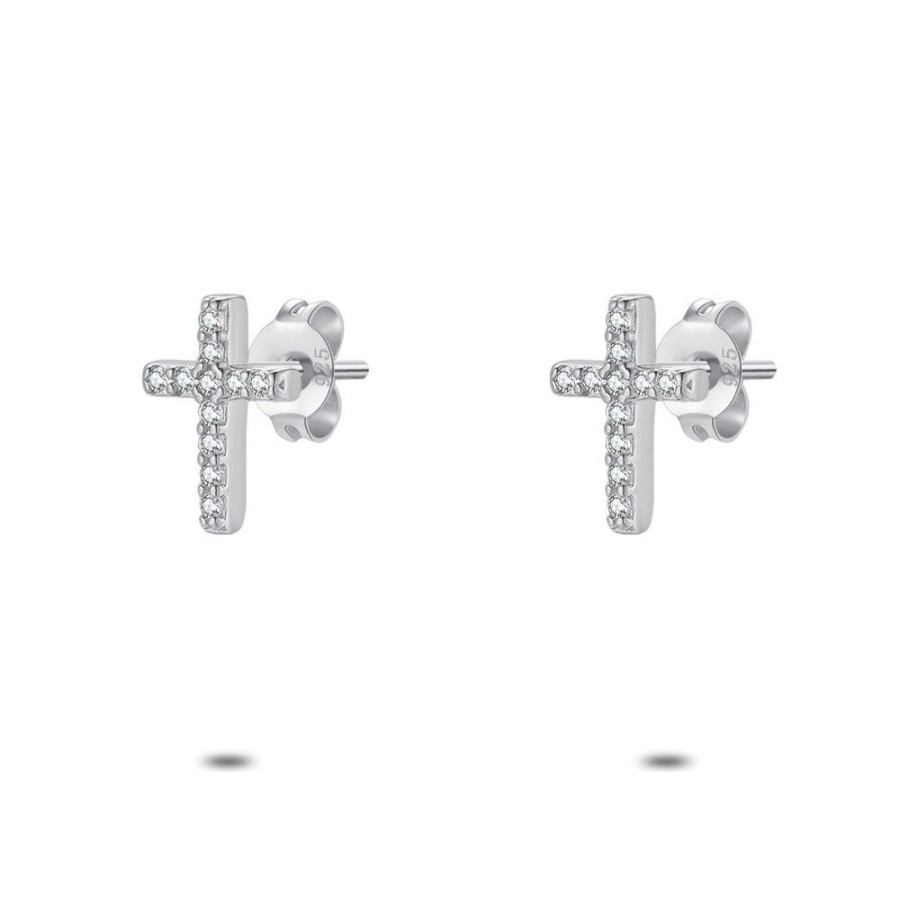 Women Twice As Nice | Silver Earrings, Silver Cross With White Zirconia Stones