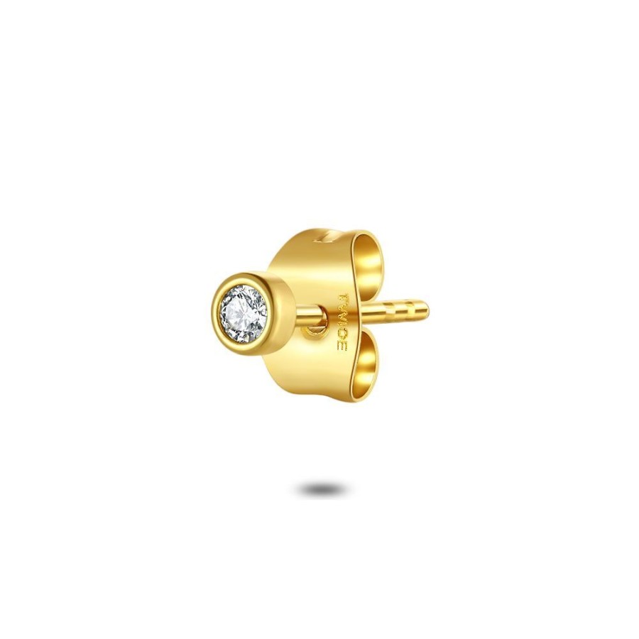 Women Twice As Nice | Earring Per Piece In Gold-Coloured Stainless Steel, Round, Zirconia