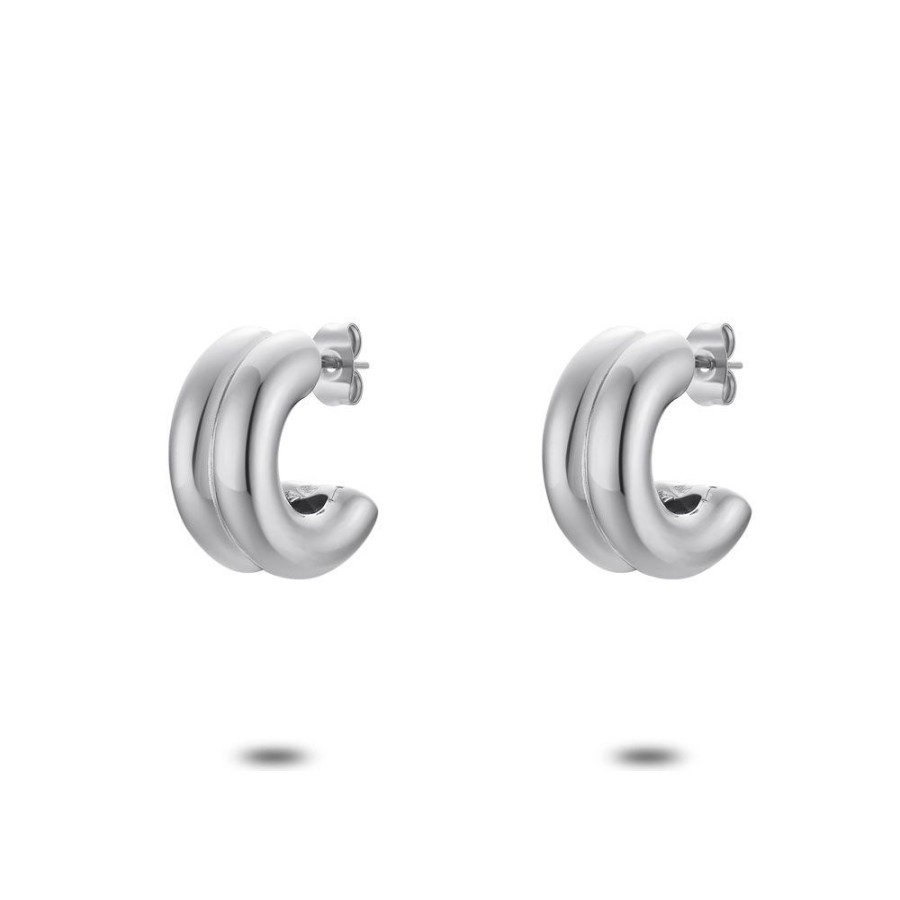 Women Twice As Nice | Earrings In Stainless Steel, Double Open Hoop Earring