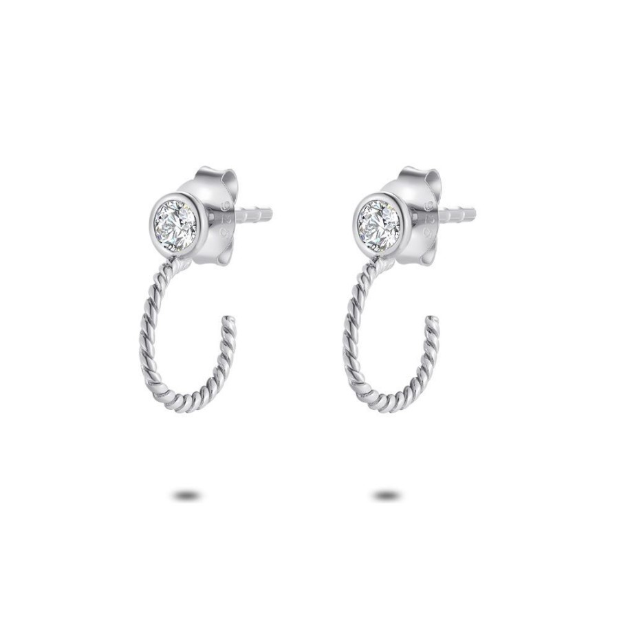 Women Twice As Nice | Silver Earrings, Open Hoop, Twisted, Zirconia