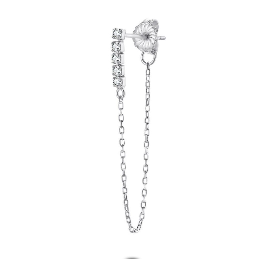 Women Twice As Nice | Earring In Silver By Piece, 5 White Zirconia, Chain