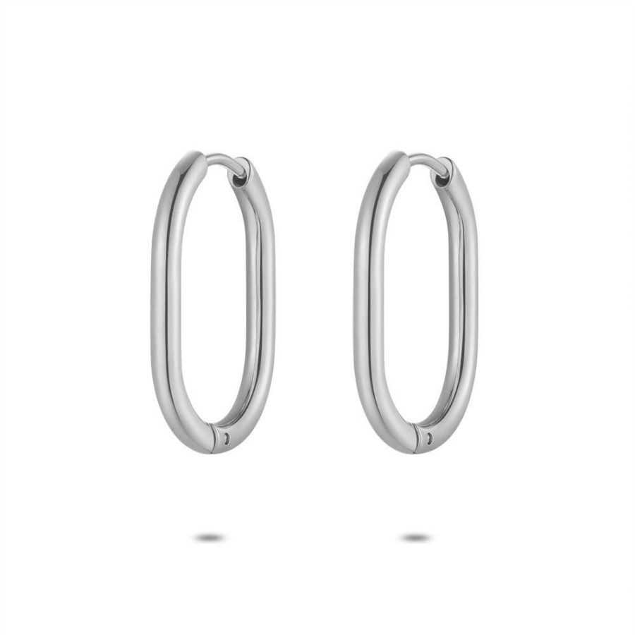 Women Twice As Nice | Stainless Steel Earrings, Oval Hoop Earrings, 23 Mm