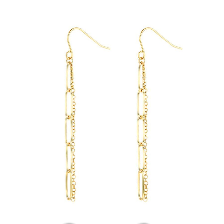 Women Twice As Nice | Gold Coloured Stainless Steel Earrings, 2 Different Links, 6 Cm