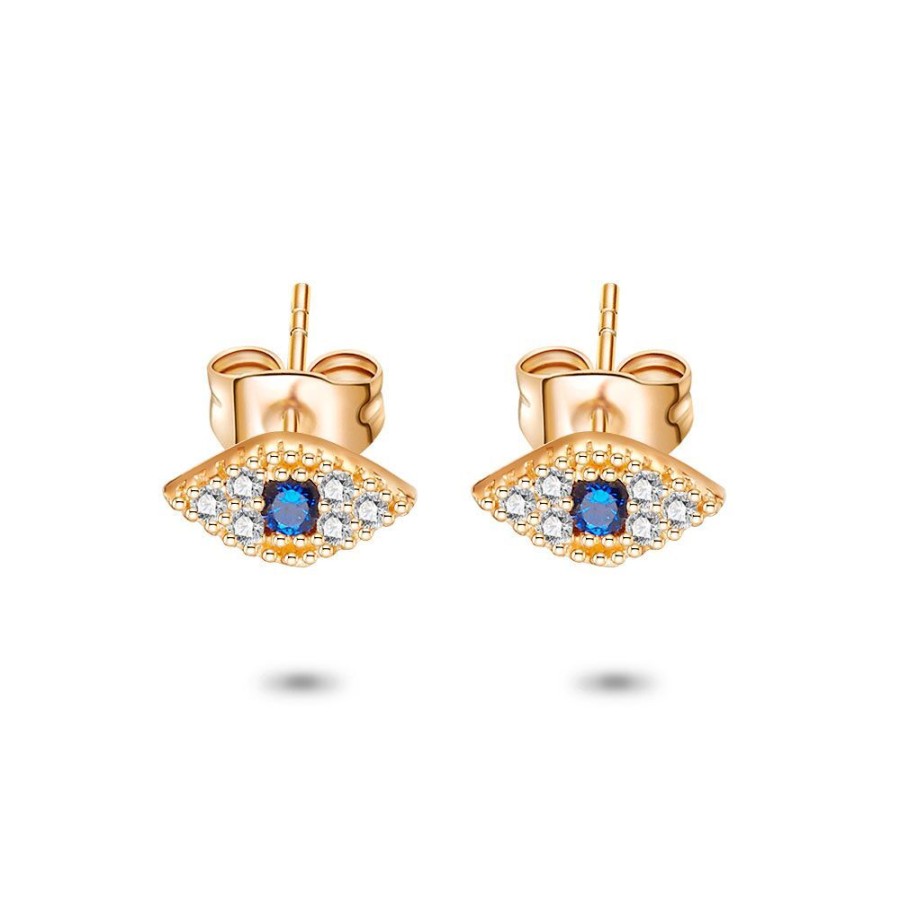 Women Twice As Nice | Rose Silver Earrings, Eye, Blue And White Zirconia