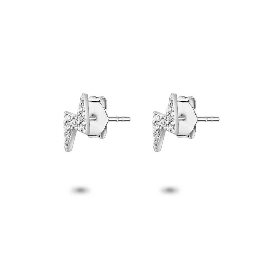 Women Twice As Nice | Silver Earrings, Lightning Stud With Zirconia