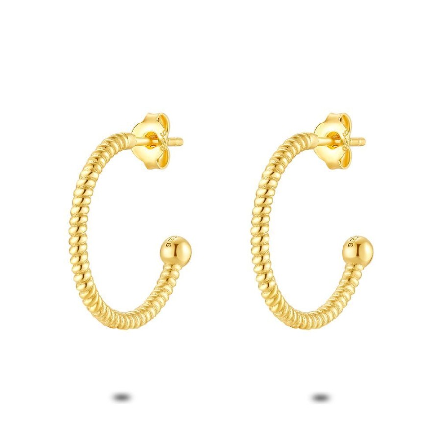 Women Twice As Nice | 18Ct Gold Plated Silver Open Hoop Earrings, Striped, 20 Mm