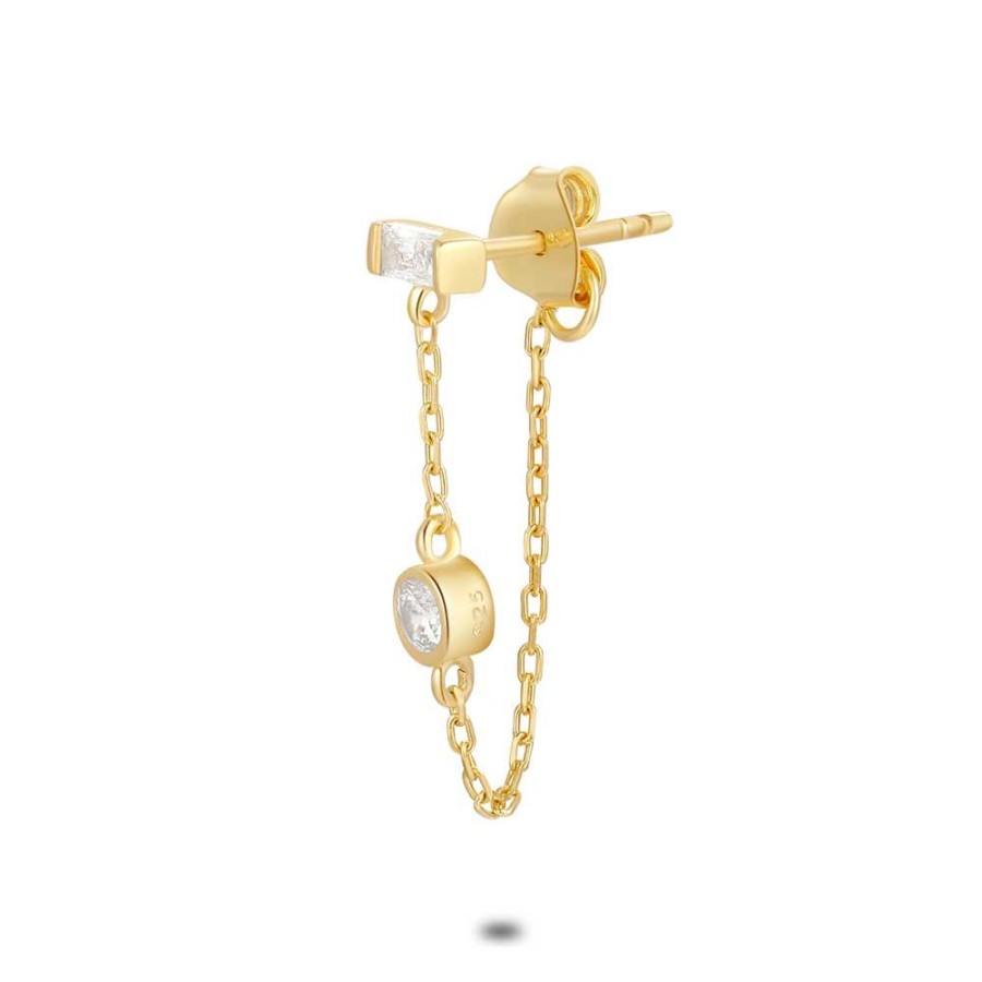 Women Twice As Nice | Earring Per Piece In 18Ct Gold Plated Silver, Zirconia On Chain