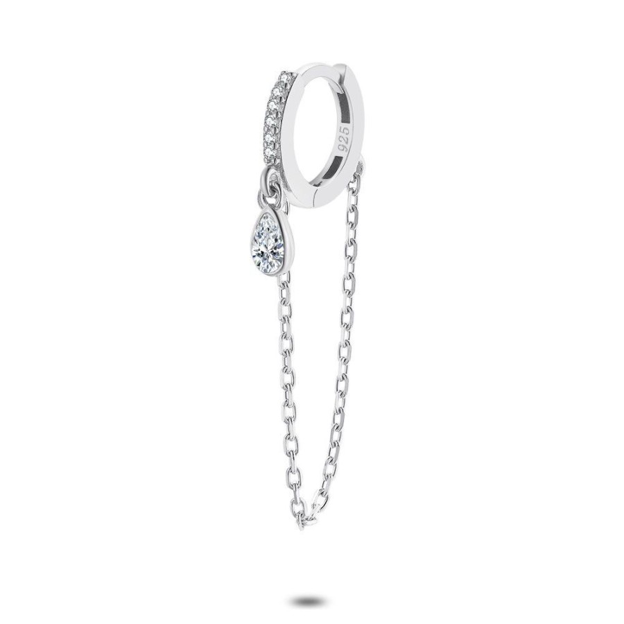 Women Twice As Nice | Silver Earring Per Piece, Hoop With Zirconia, Chain