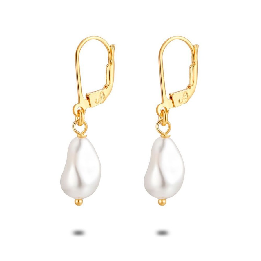 Women Twice As Nice | 18Ct Gold Plated Silver Earrings, Baroque Pearl, Dangling