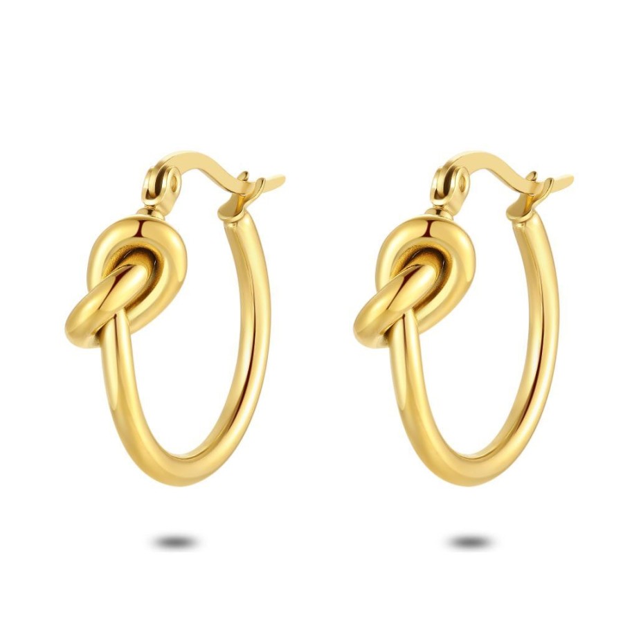 Women Twice As Nice | Gold Coloured Stainless Steel Hoop Earrings, Knot