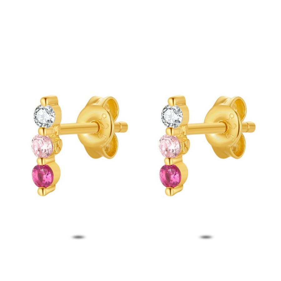 Women Twice As Nice | 18Ct Gold Plated Silver Earrings, Zirconia Trio