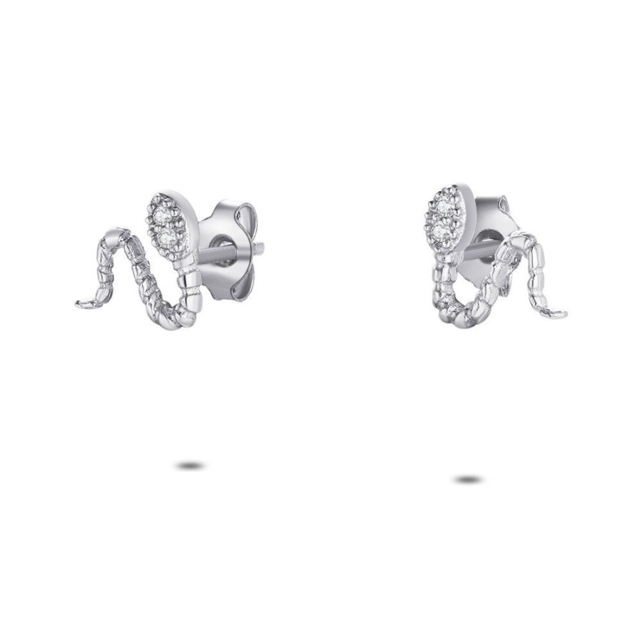 Women Twice As Nice | Silver Earrings, Hammerd Snake, 2 Zirconia Stones.