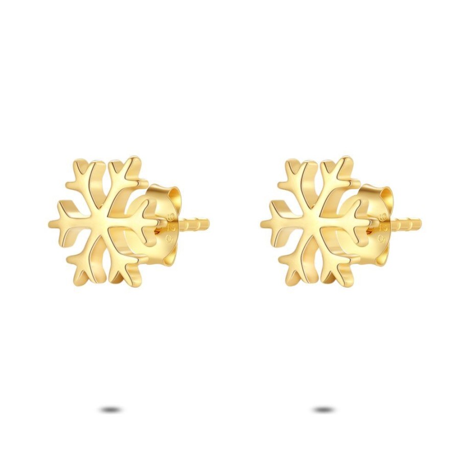 Women Twice As Nice | Earrings In 18Ct Plaque Gold, Snowflake, 10 Mm