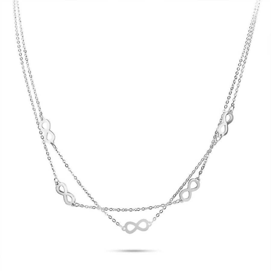 Women Twice As Nice | Stainless Steel Necklace, Double Chain With 5 Infinities