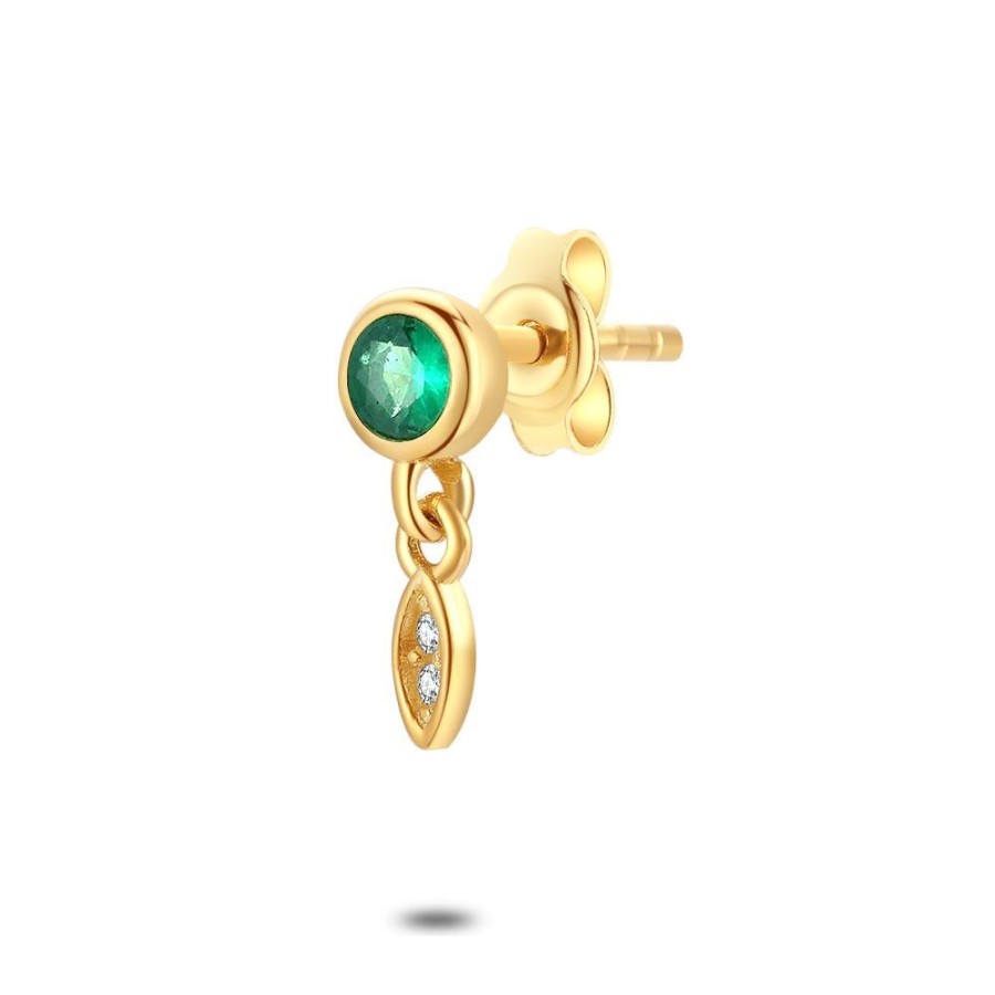 Women Twice As Nice | Earring Per Piece In 18Ct Gold Plated Silver, Green And White Zirconia