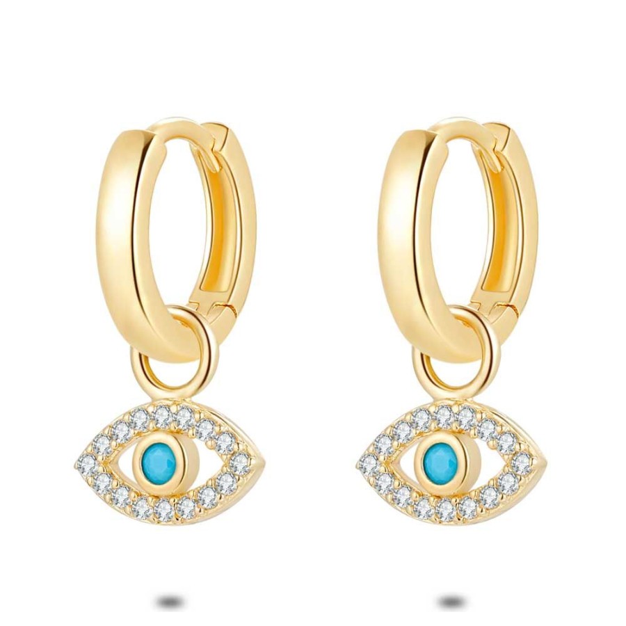 Women Twice As Nice | 18Ct Gold Plated Silver Earrings, Hoop With Little Eye