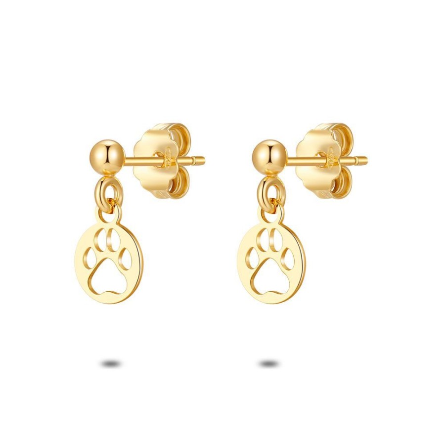 Women Twice As Nice | 18Ct Gold Plated Silver Earrings, Paw Print