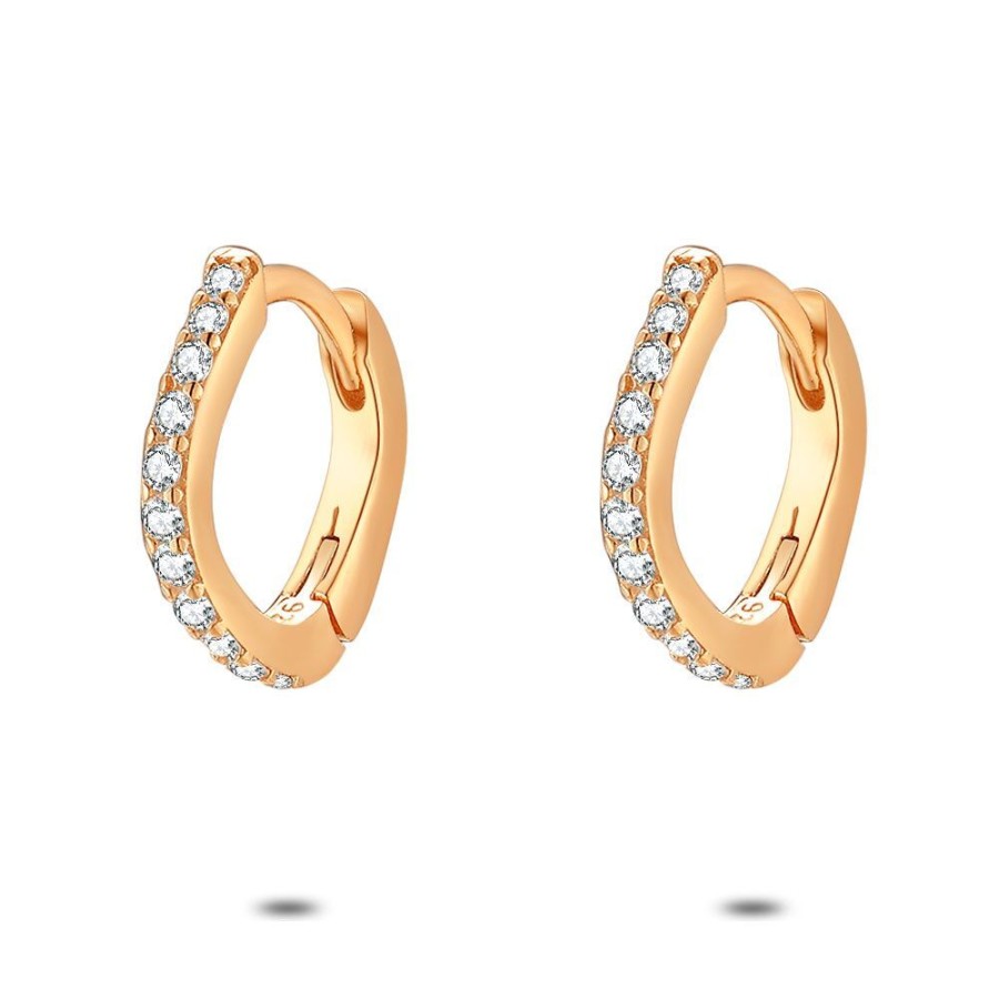 Women Twice As Nice | Rose Silver Earrings, Wavy Hoops With Zirconia