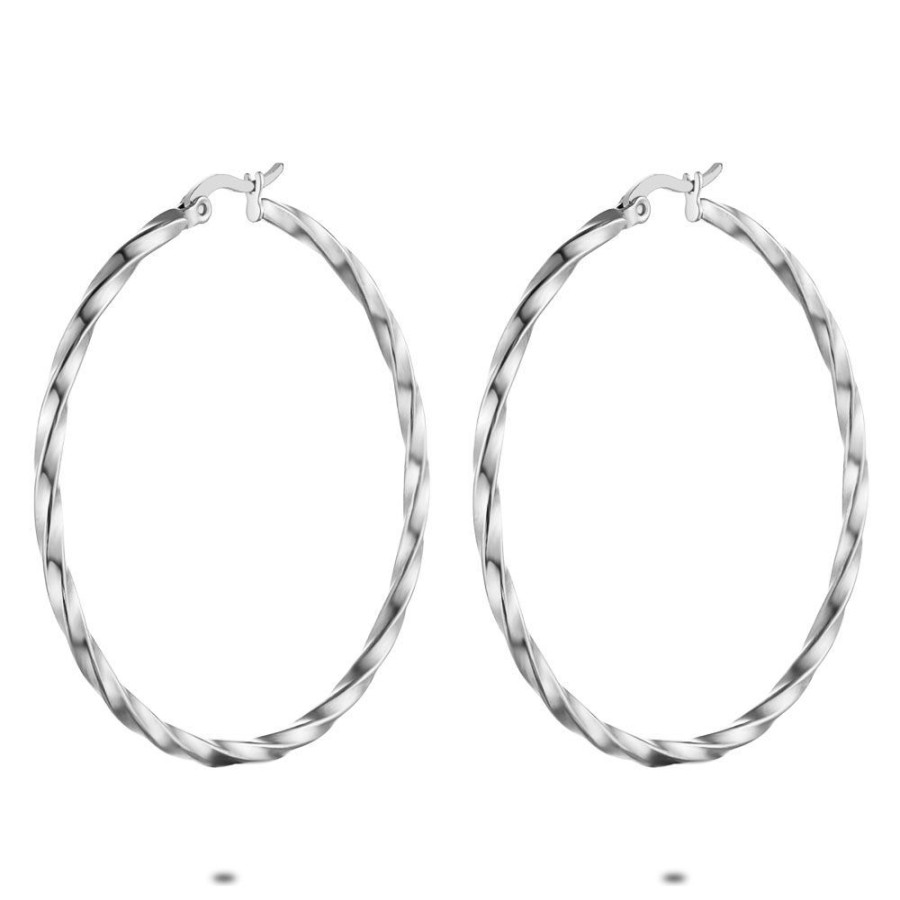 Women Twice As Nice | Stainless Steel Earrings, Twisted Hoop Earrings, 50 Mm