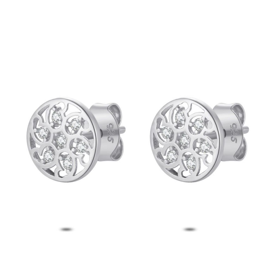 Women Twice As Nice | Silver Earrings, Flower In Circle