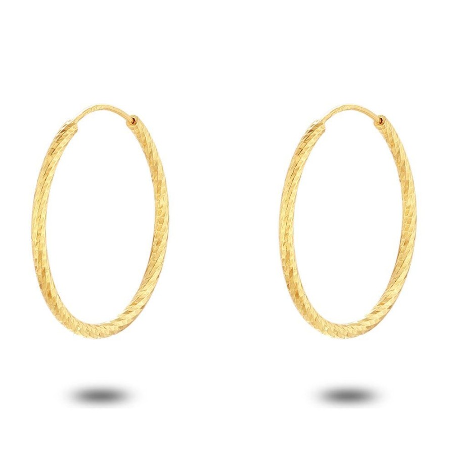 Women Twice As Nice | 18Ct Gold Plated Silver Earrings, Chiselled Hoop Earring, 23 Mm