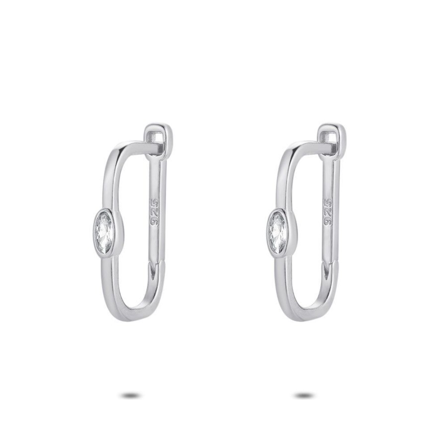 Women Twice As Nice | Silver Earrings, Oval Hoop, 1 Zirkonia