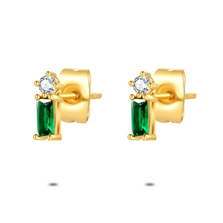 Women Twice As Nice | Gold Coloured Stainless Steel Earrings, Green And White Zirconia